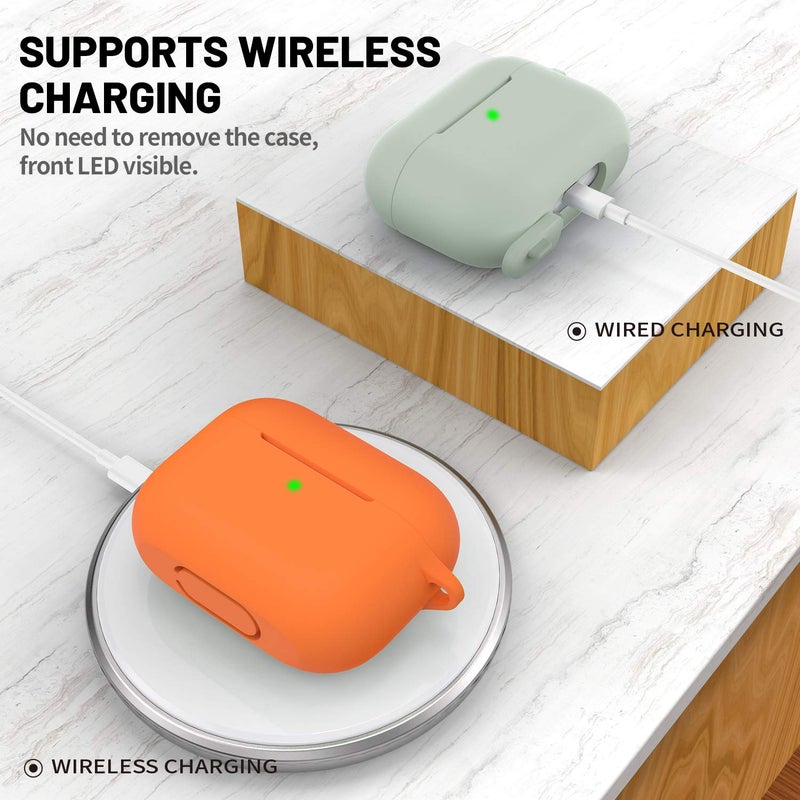 ATUAT for AirPods Pro 1st/2nd Generation Case Cover, Protective Silicone Skin Accessories with Keychain for Women Men for Apple AirPods Pro 2019/2022 Charging Case,Front LED Visible-Bright Orange - Image 3